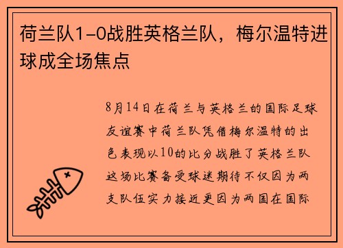 荷兰队1-0战胜英格兰队，梅尔温特进球成全场焦点